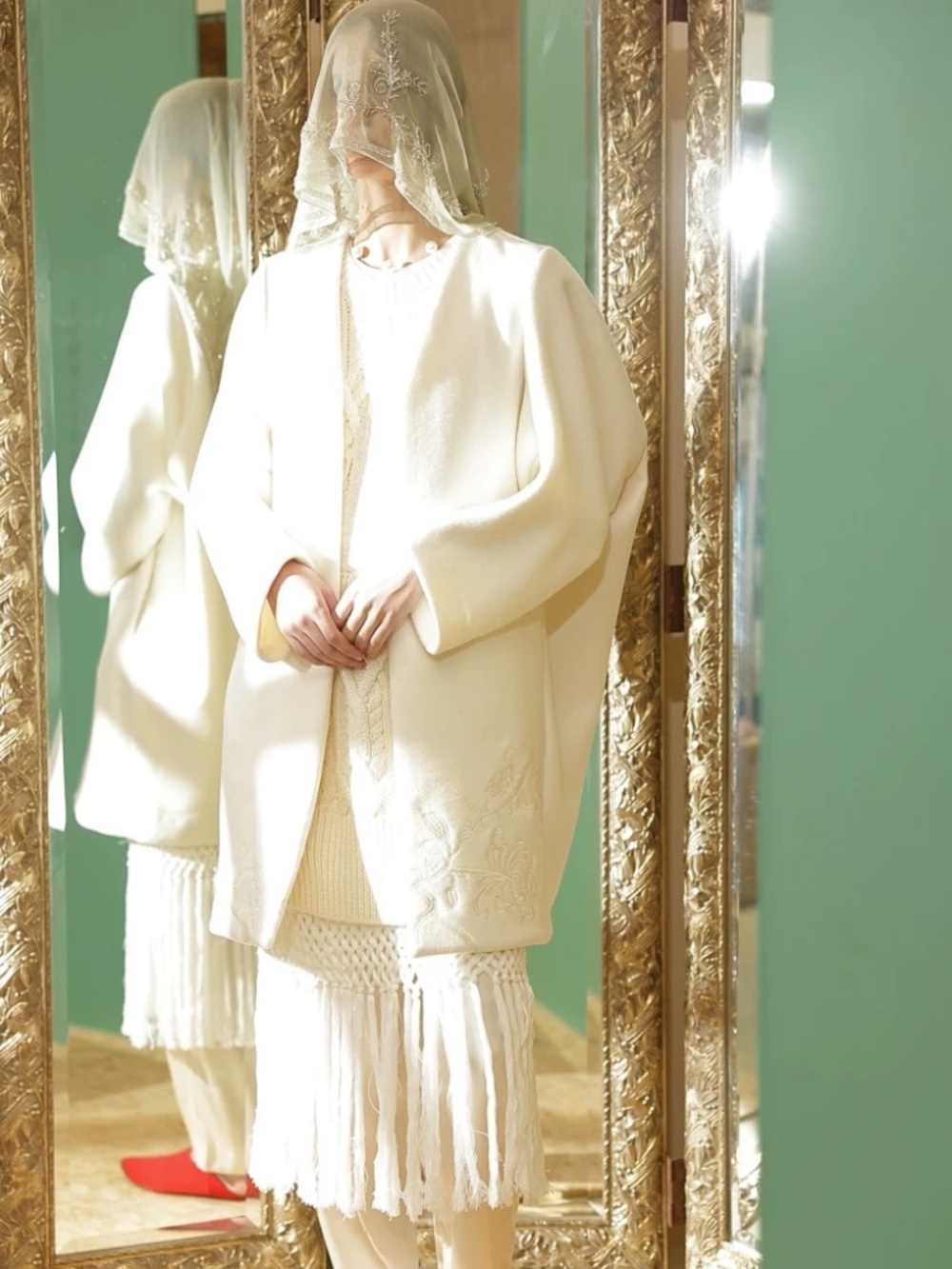 Embroidered Double-Faced Wool Coat